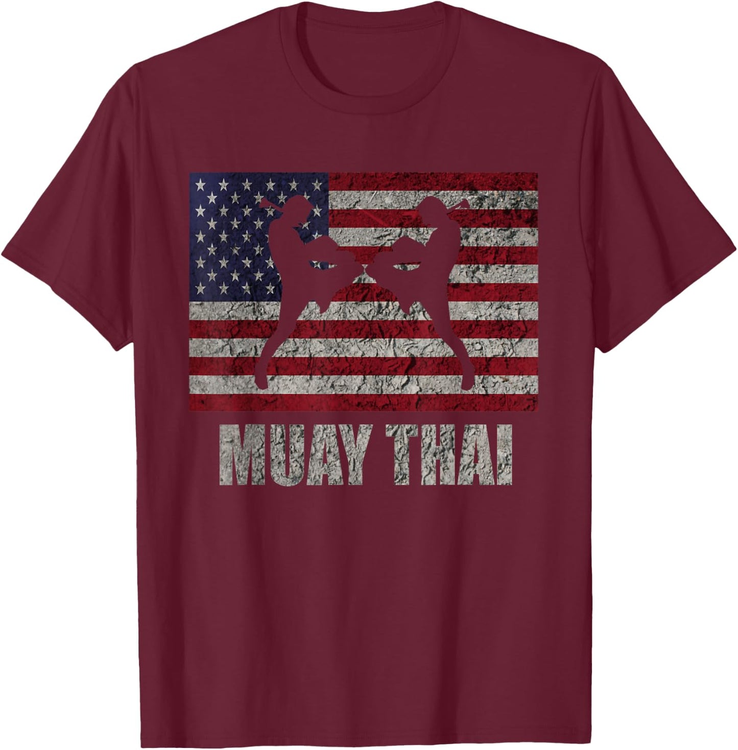 Muay Thai Kickboxing American Flag MMA Vintage T-Shirt - T-Shirt | Maroon