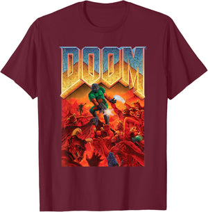 Doom 1993 Full Color Cover Art Retro Video Game T-Shirt - T-Shirt | Maroon