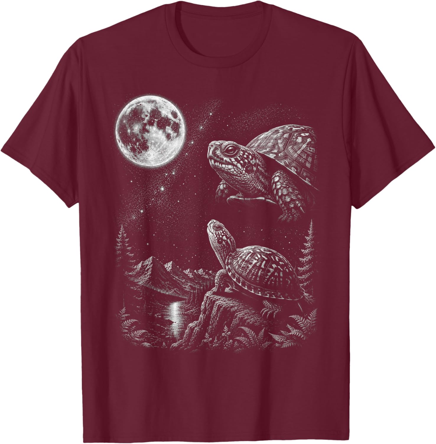 Eastern Box Turtle Howling to the Moon 90's Retro T-Shirt - T-Shirt | Maroon