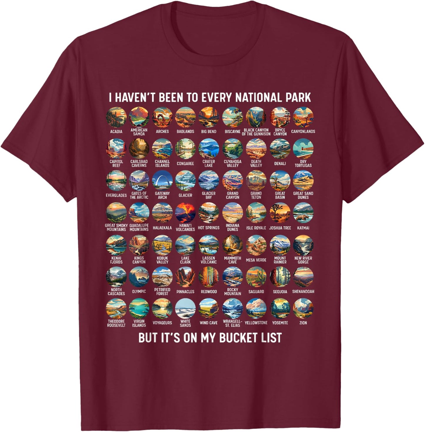 All US National Park Checklist Bucket List Of National Parks T-Shirt - T-Shirt | Maroon