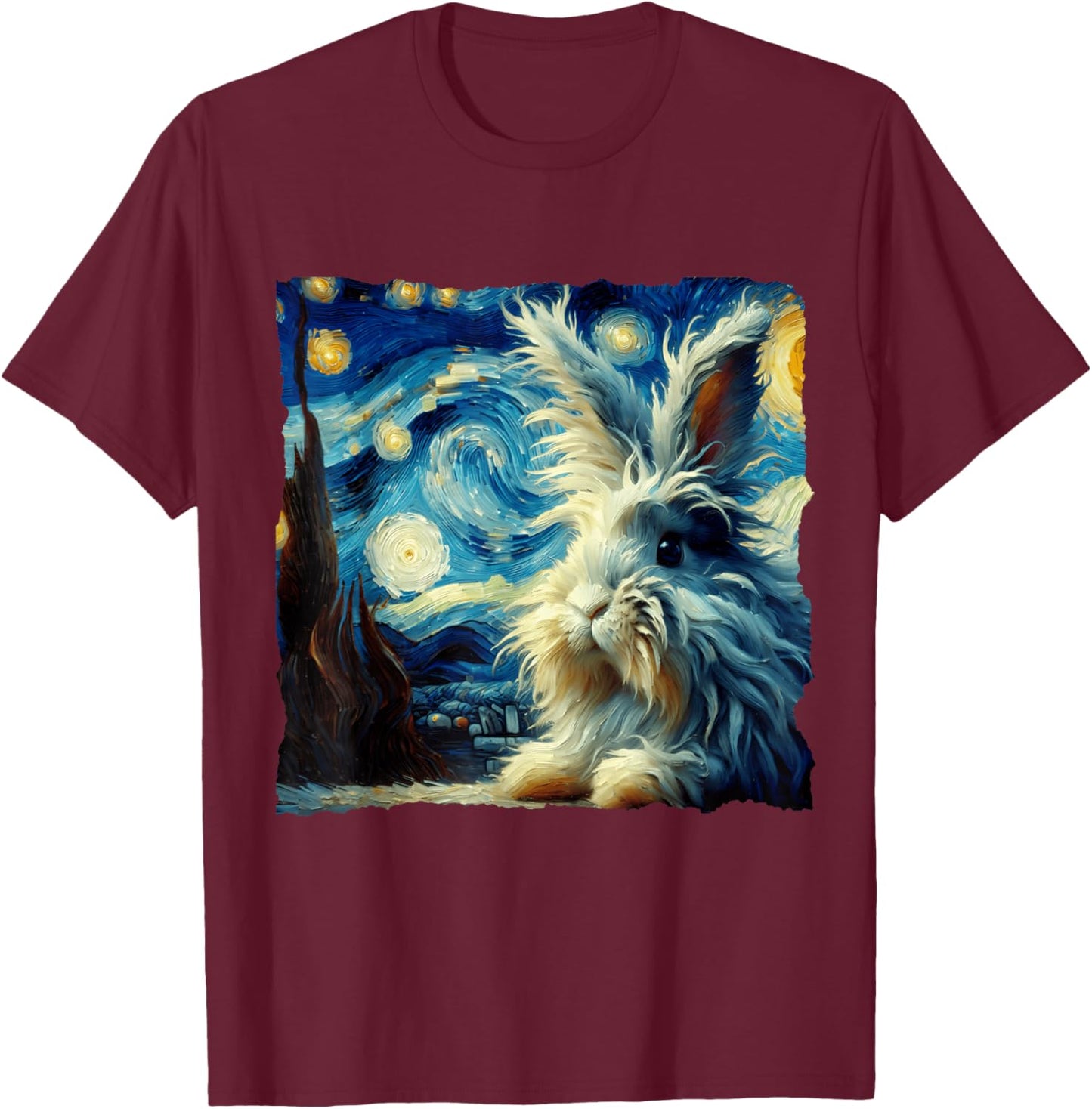 Lionhead Rabbit Starry Night Lionhead Rabbit T-Shirt - T-Shirt | Maroon