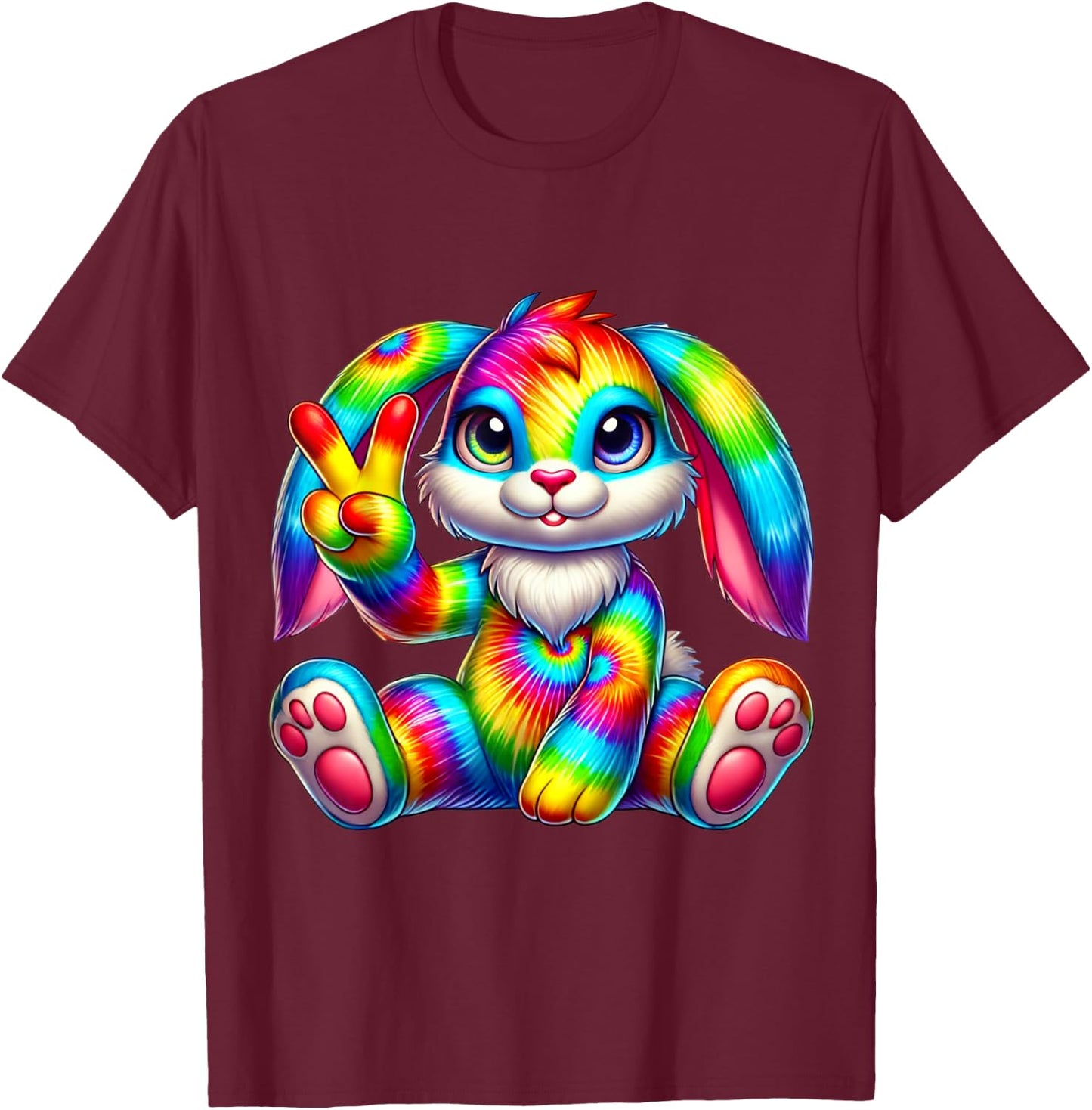 Tie-Dye rabbit bunny Peace Sign Hippie T-Shirt - T-Shirt | Maroon