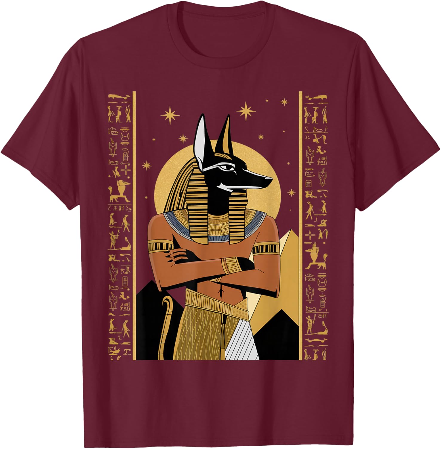 Anubis Egyptian Hieroglyphs T-Shirt - T-Shirt | Maroon