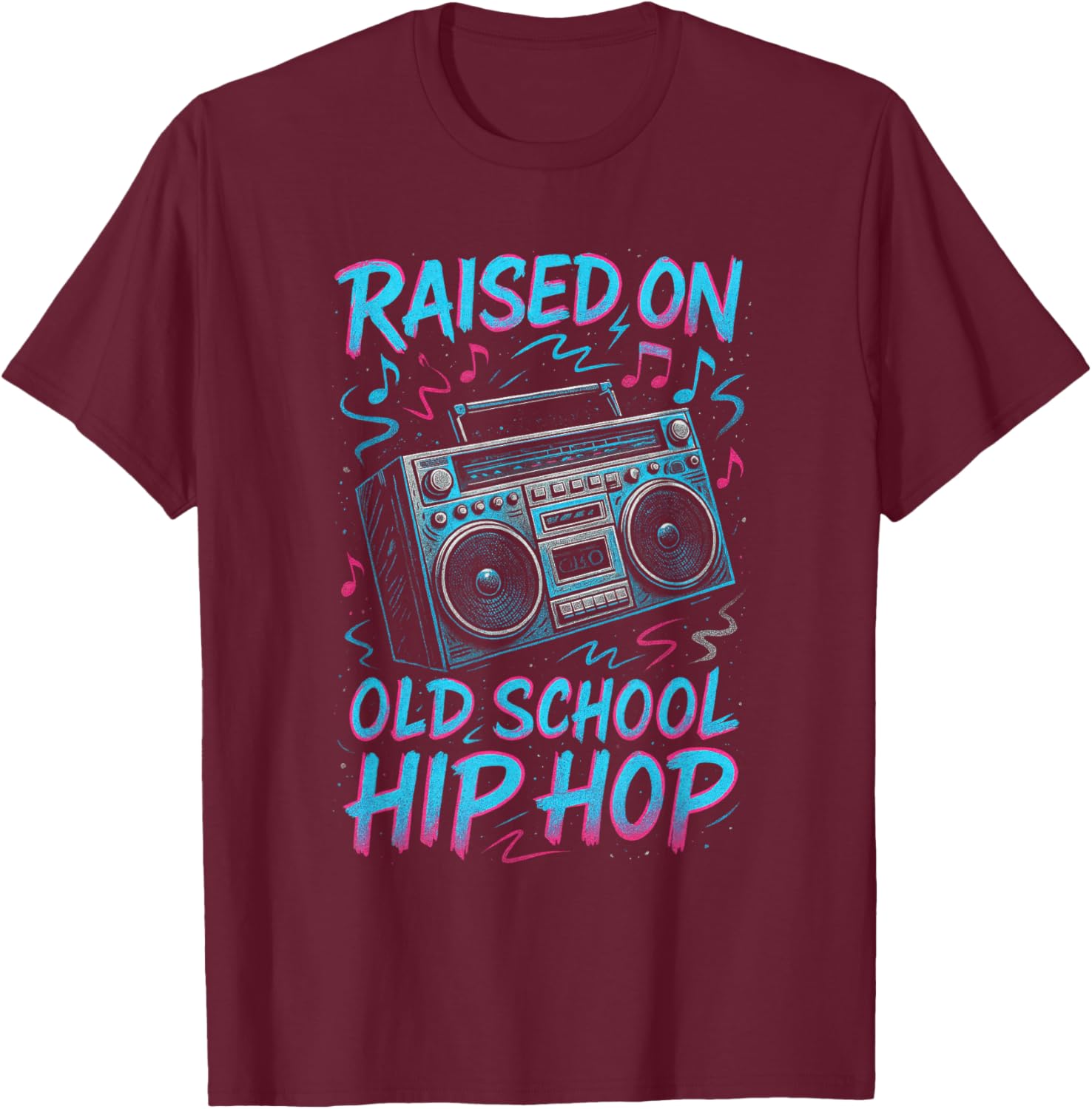 Raised on Old School Hip Hop - 90s Vintage Graffiti T-Shirt - T-Shirt | Maroon