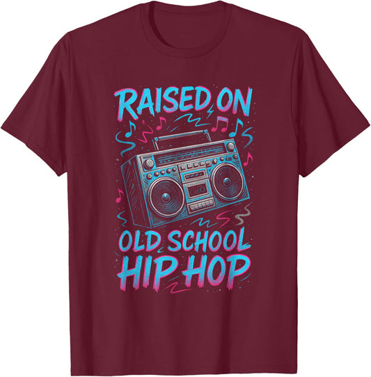 Raised on Old School Hip Hop - 90s Vintage Graffiti T-Shirt - T-Shirt | Maroon