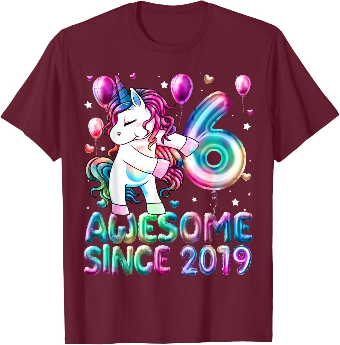 Flossing Unicorn 6 Year Old 6th Birthday Girl Unicorn Party T-Shirt - T-Shirt | Maroon