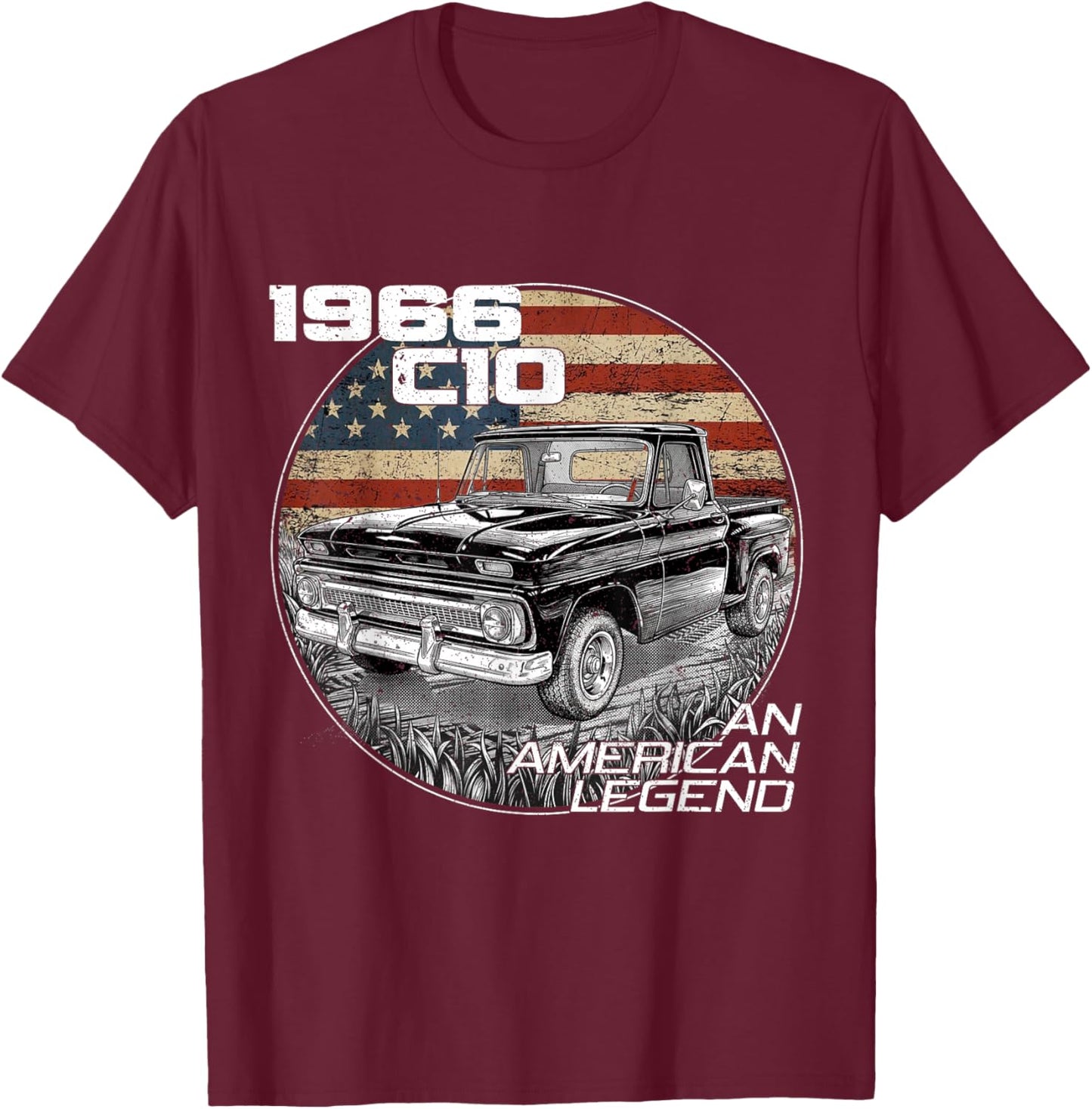 American Flag 1966 C10 66 Truck Vintage Silhouette Classic T-Shirt - T-Shirt | Maroon