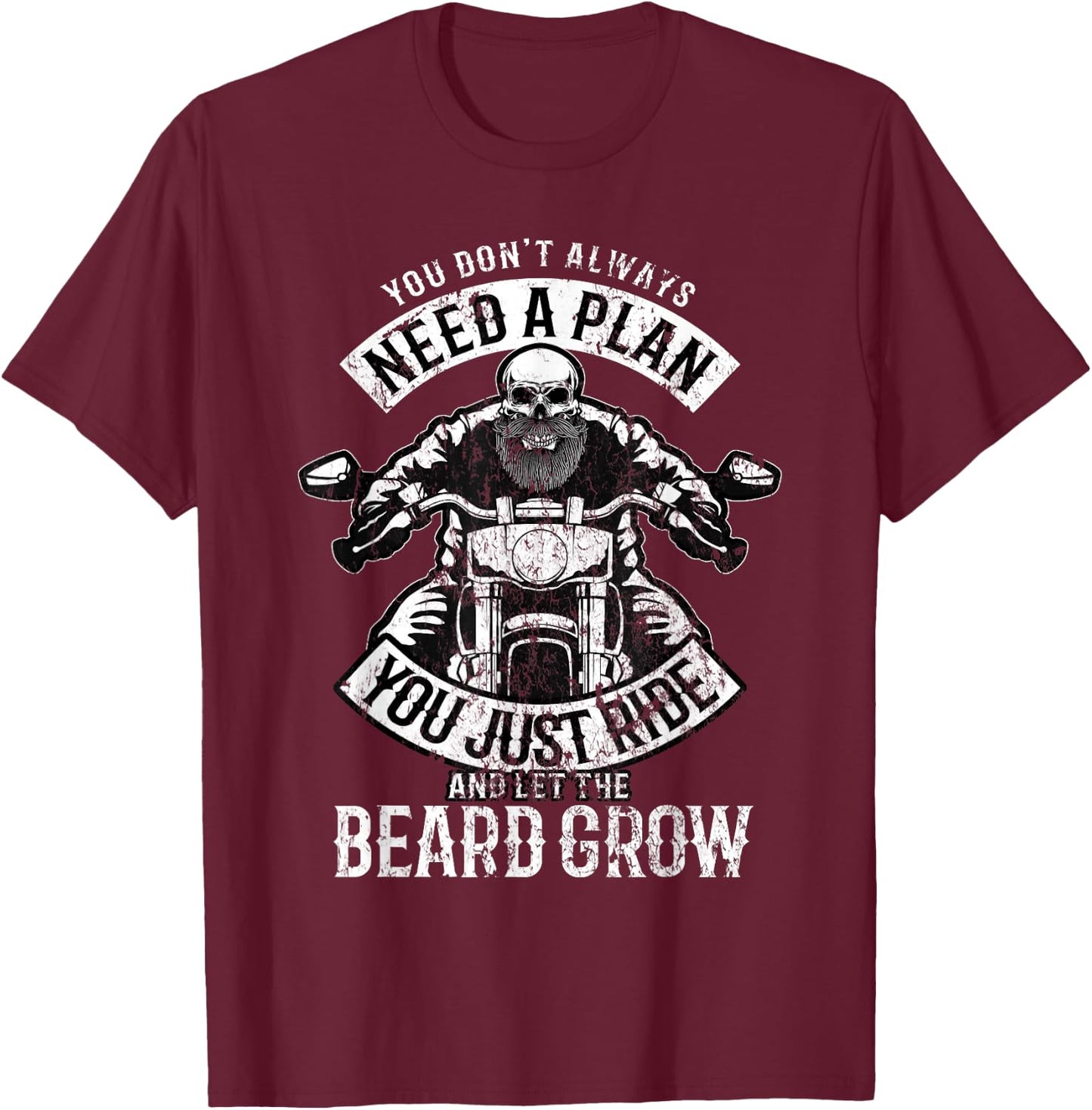 Motorcycle Beard Biker Skull Full Beard Chopper Bike Rocker T-Shirt - T-Shirt | Maroon