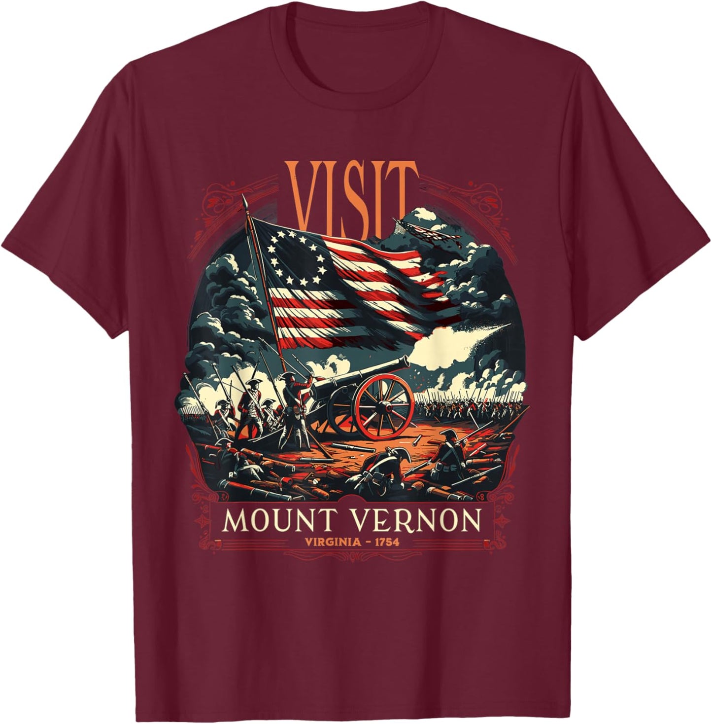 Mount Vernon Virginia Revolutionary War Vintage Style T-Shirt - T-Shirt | Maroon