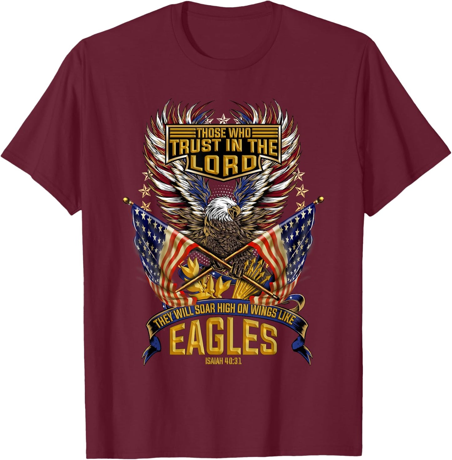 Soar On Wings Like Eagles Christian Patriotic Kids Men T-Shirt - T-Shirt | Maroon
