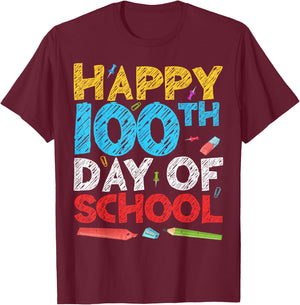 Happy 100th Day Of School Shirt T-Shirt - T-Shirt | Maroon
