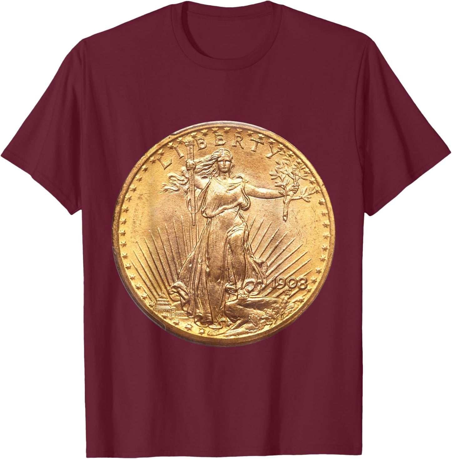 Saint-Gaudens Gold Double Eagle Coin Collecting T-Shirt - T-Shirt | Maroon