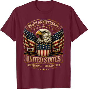 USA Independence 250th Anniversary 1776 2026 Patriotic Eagle T-Shirt - T-Shirt | Maroon