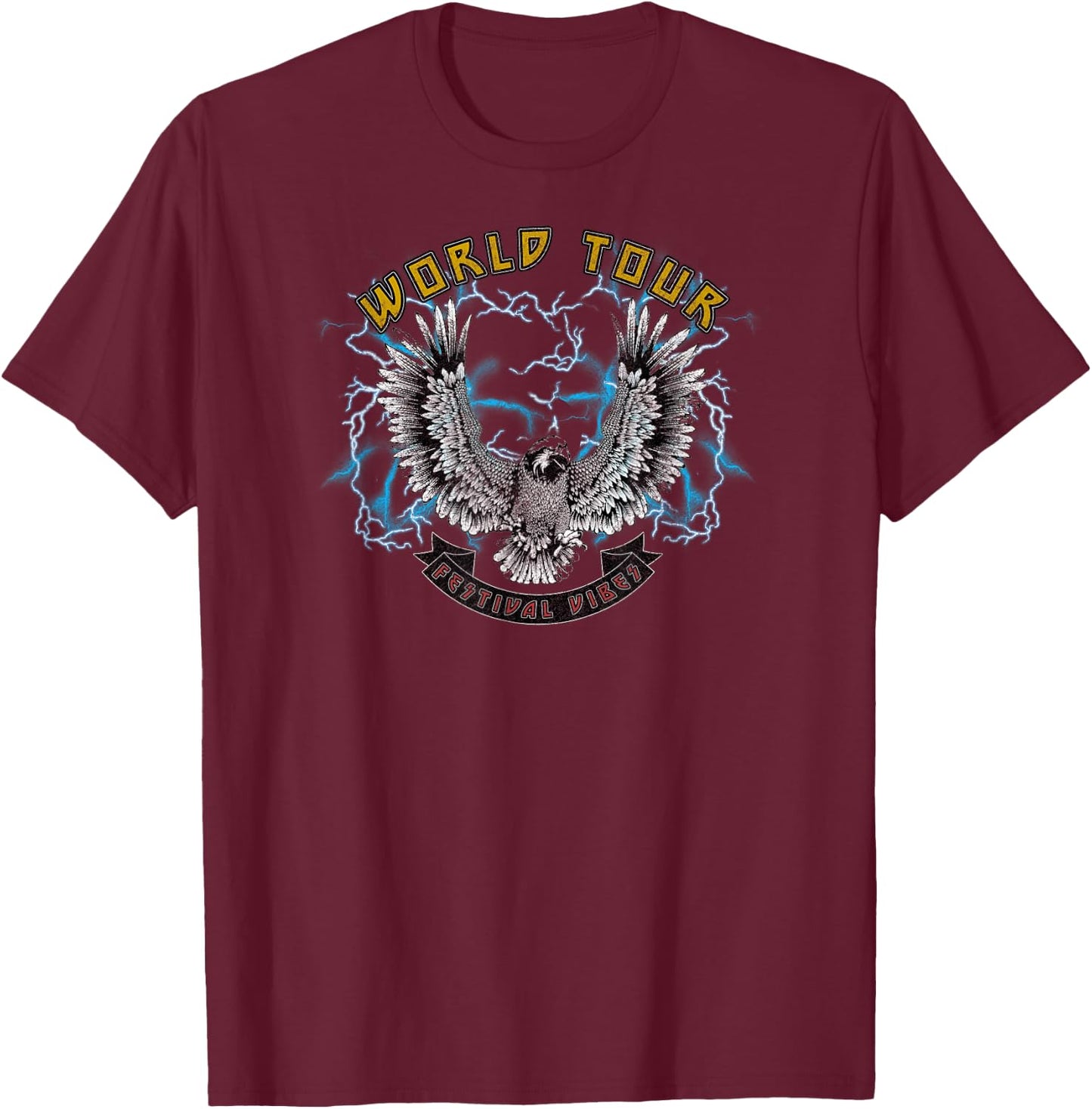 Lightning Eagle World Tour Festival Vibes T-Shirt - T-Shirt | Maroon