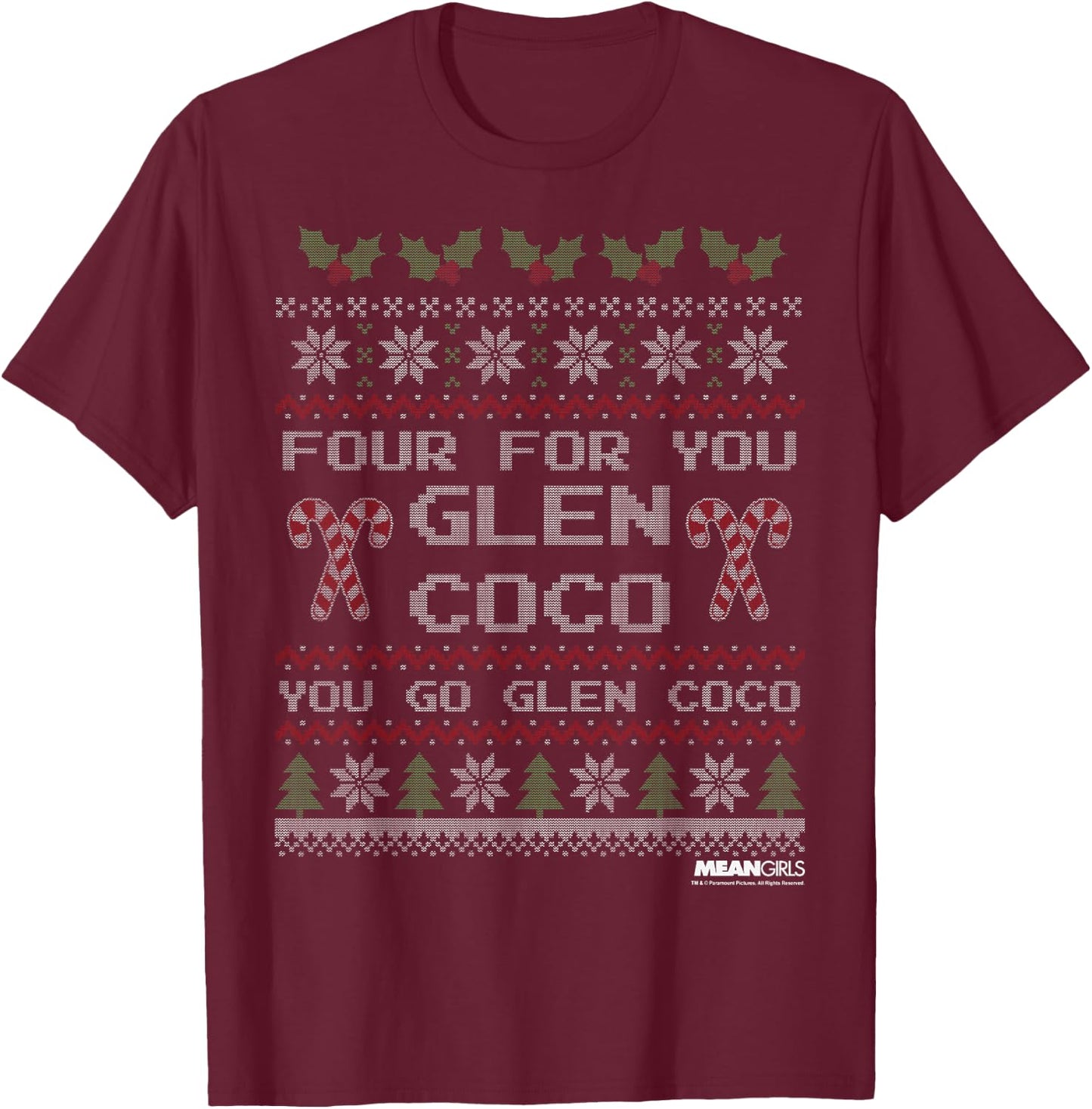 Mean Girls Glen Coco Christmas Sweater Graphic T-Shirt - T-Shirt | Maroon