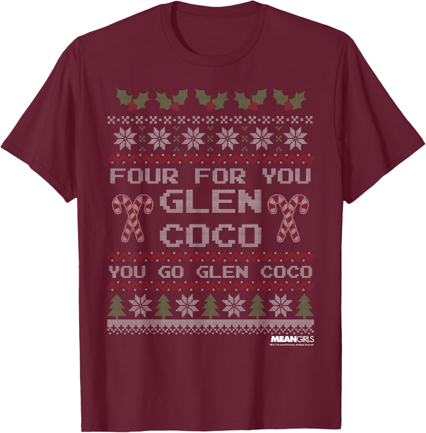 Mean Girls Glen Coco Christmas Sweater Graphic T-Shirt - T-Shirt | Maroon
