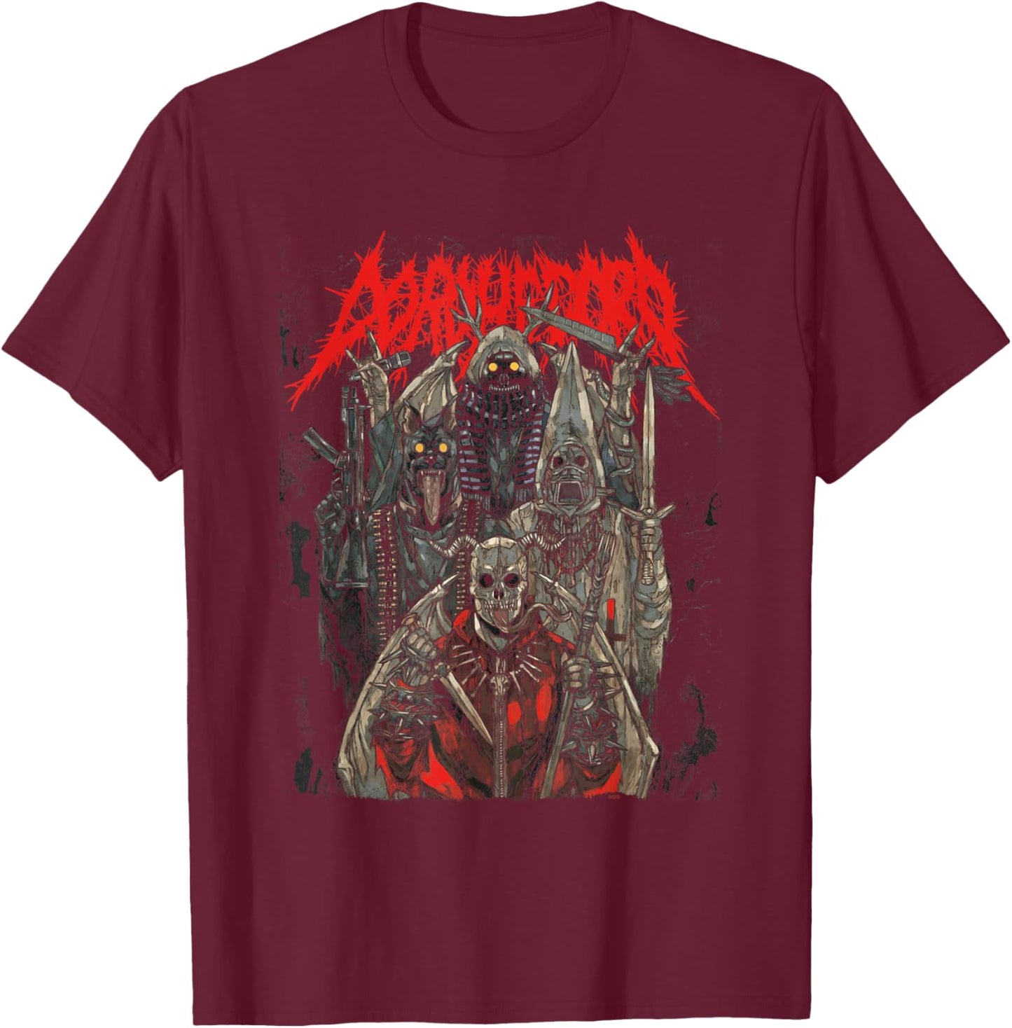 Death Metal Logo with Devils Group Anime Manga T-Shirt - T-Shirt | Maroon