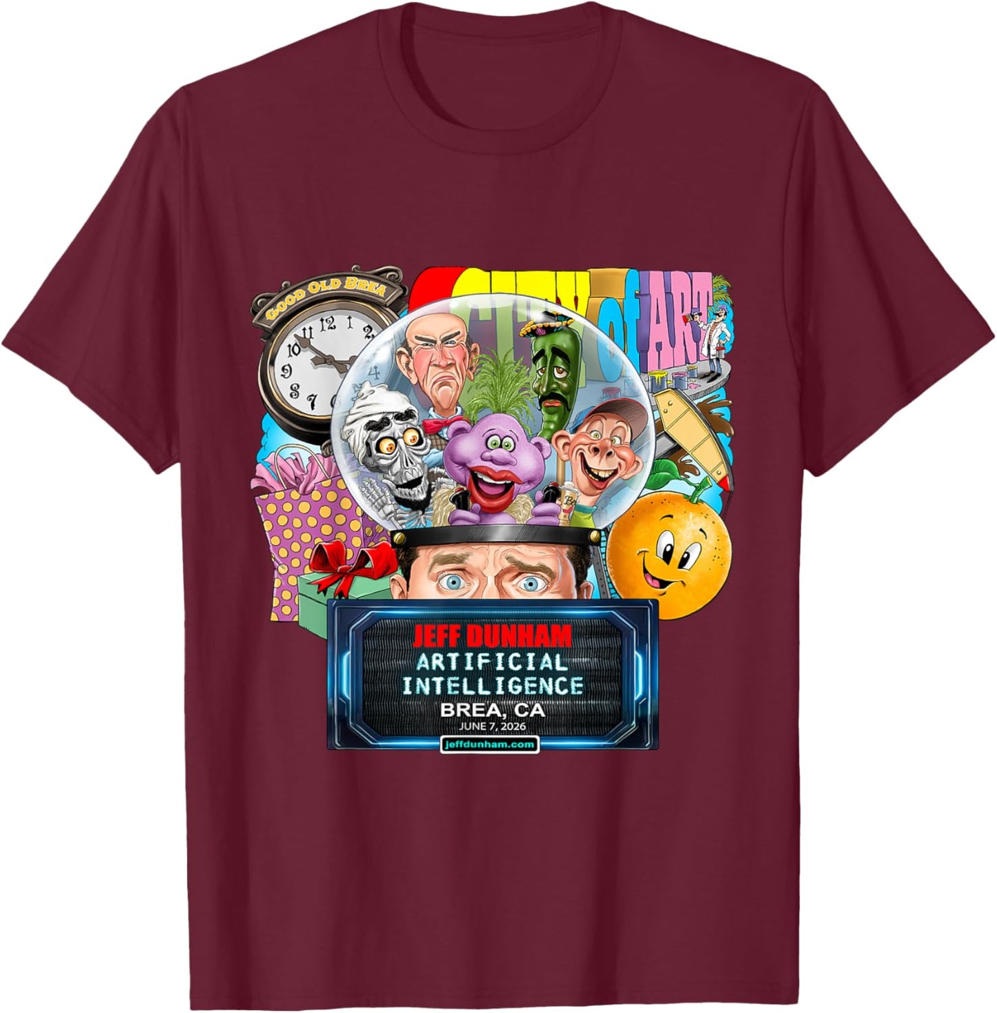 Jeff Dunham Brea, CA (2026) T-Shirt - T-Shirt | Maroon