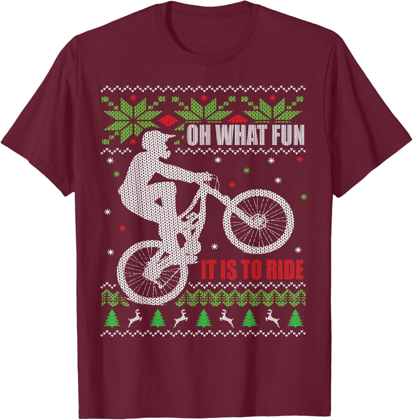 Ugly Christmas, Mountain Bike, Biking, Funny T-Shirt - T-Shirt | Maroon