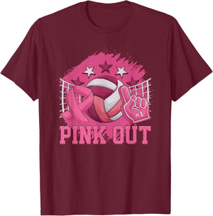 Pink Out Volleyball Pink Ribbon Breast Cancer Awareness T-Shirt - T-Shirt | Maroon