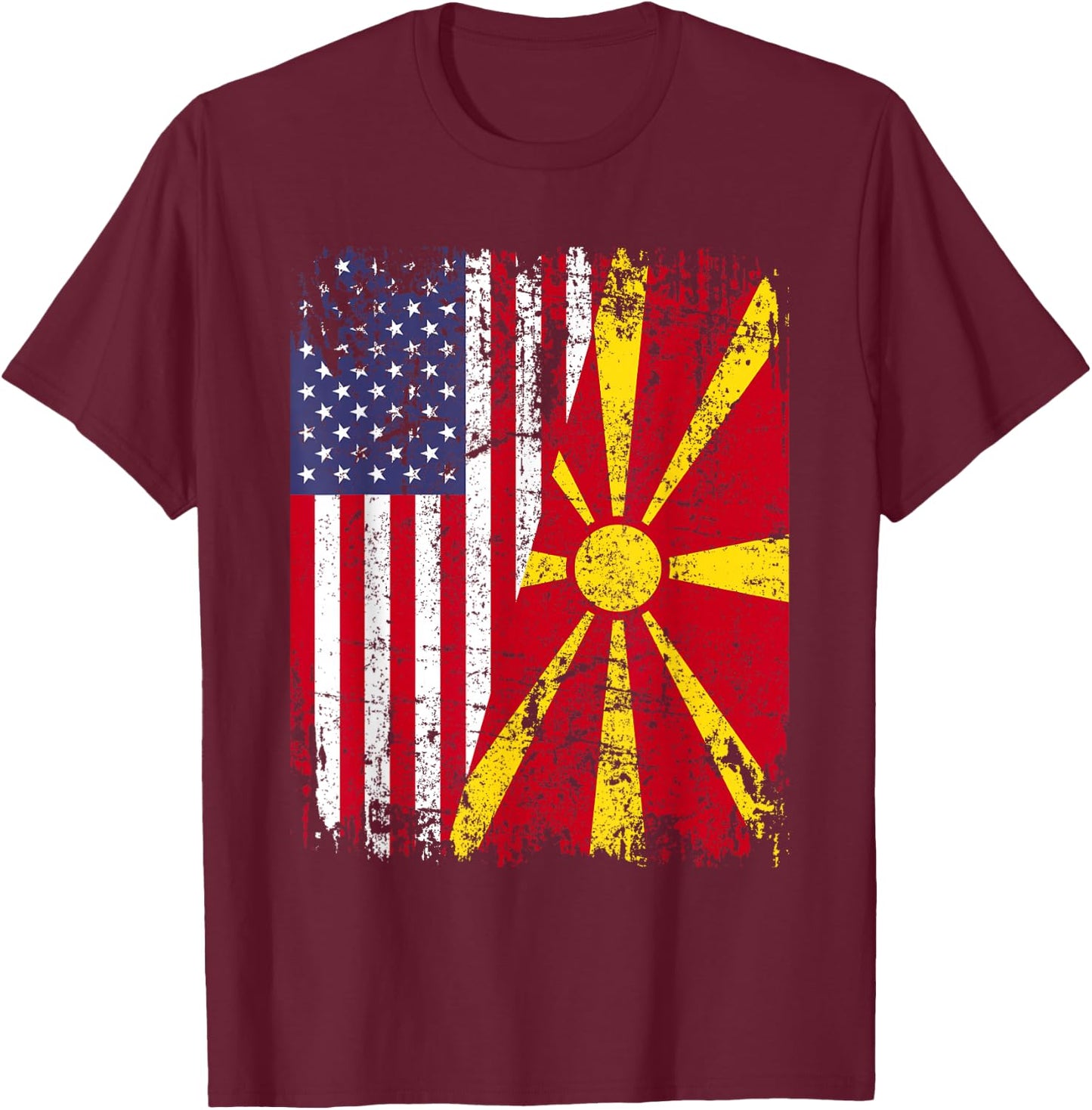 MACEDONIAN ROOTS | Half American Flag MACEDONIA T-Shirt - T-Shirt | Maroon