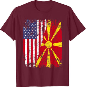 MACEDONIAN ROOTS | Half American Flag MACEDONIA T-Shirt - T-Shirt | Maroon