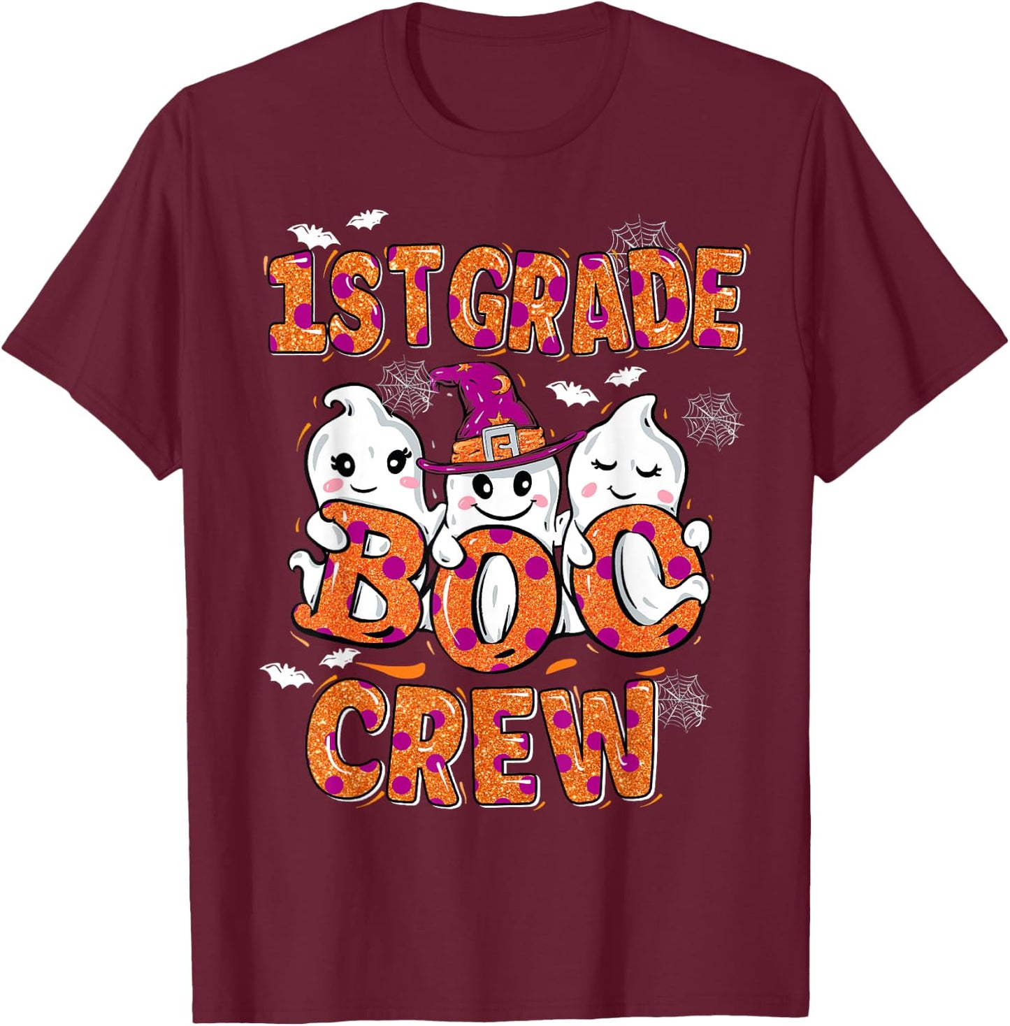 Retro 1st grade boo crew First Grade Kids Halloween Costume T-Shirt - T-Shirt | Maroon