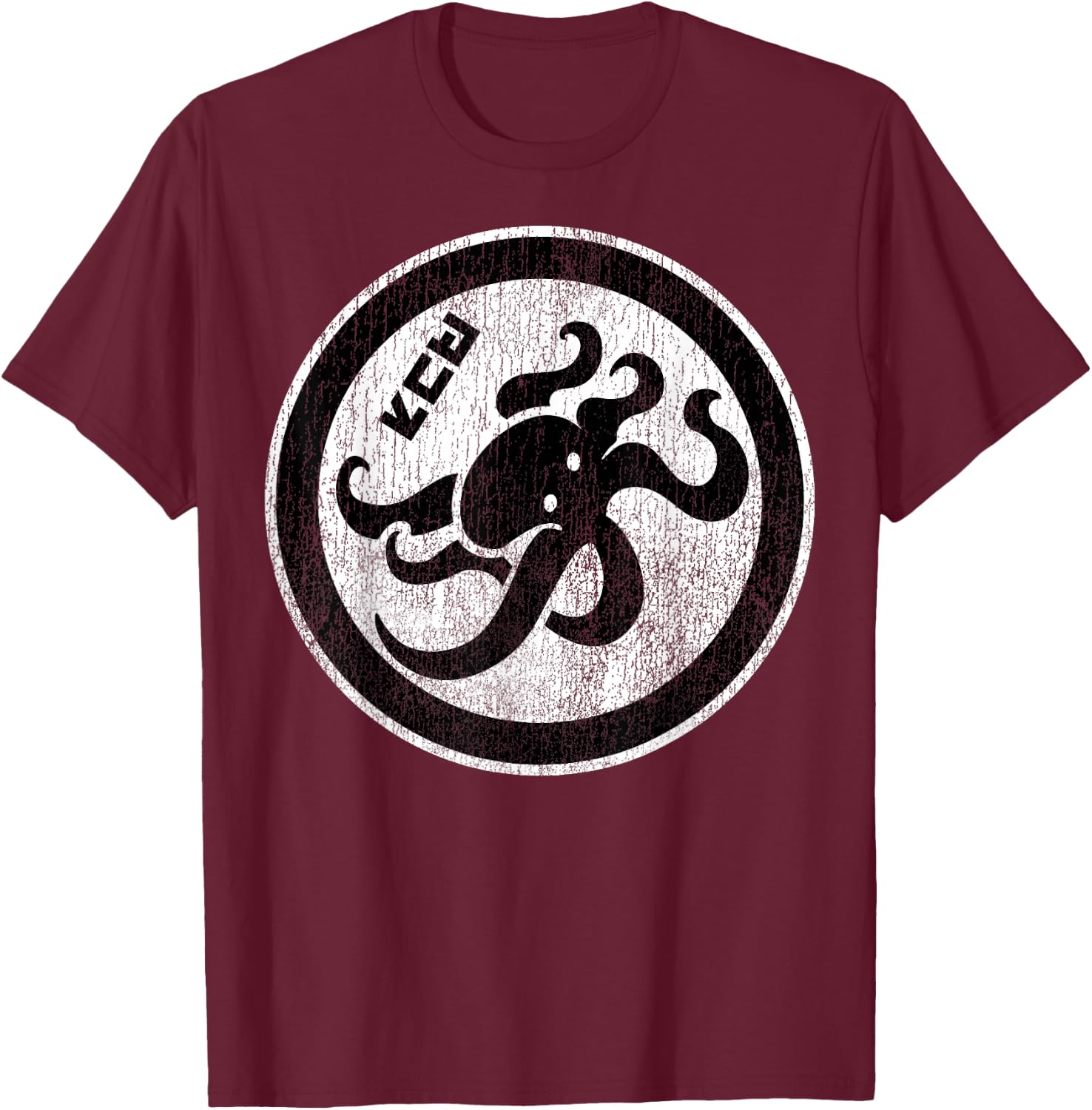 Splatoon Octopus Circle Kanji Distressed Logo T-Shirt - T-Shirt | Maroon