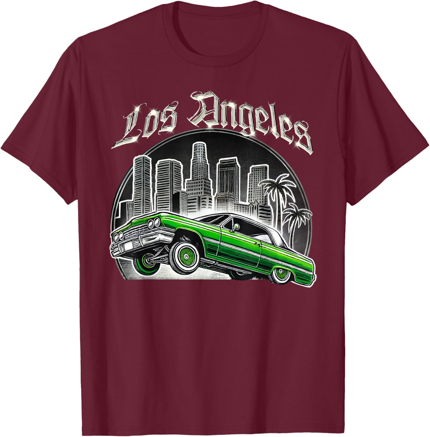 Los Angeles Lowrider Skyline California Latino Mexican Cholo T-Shirt - T-Shirt | Maroon