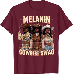 Melanin Cowgirls African Melanin Cowgirl Swag Black History T-Shirt - T-Shirt | Maroon