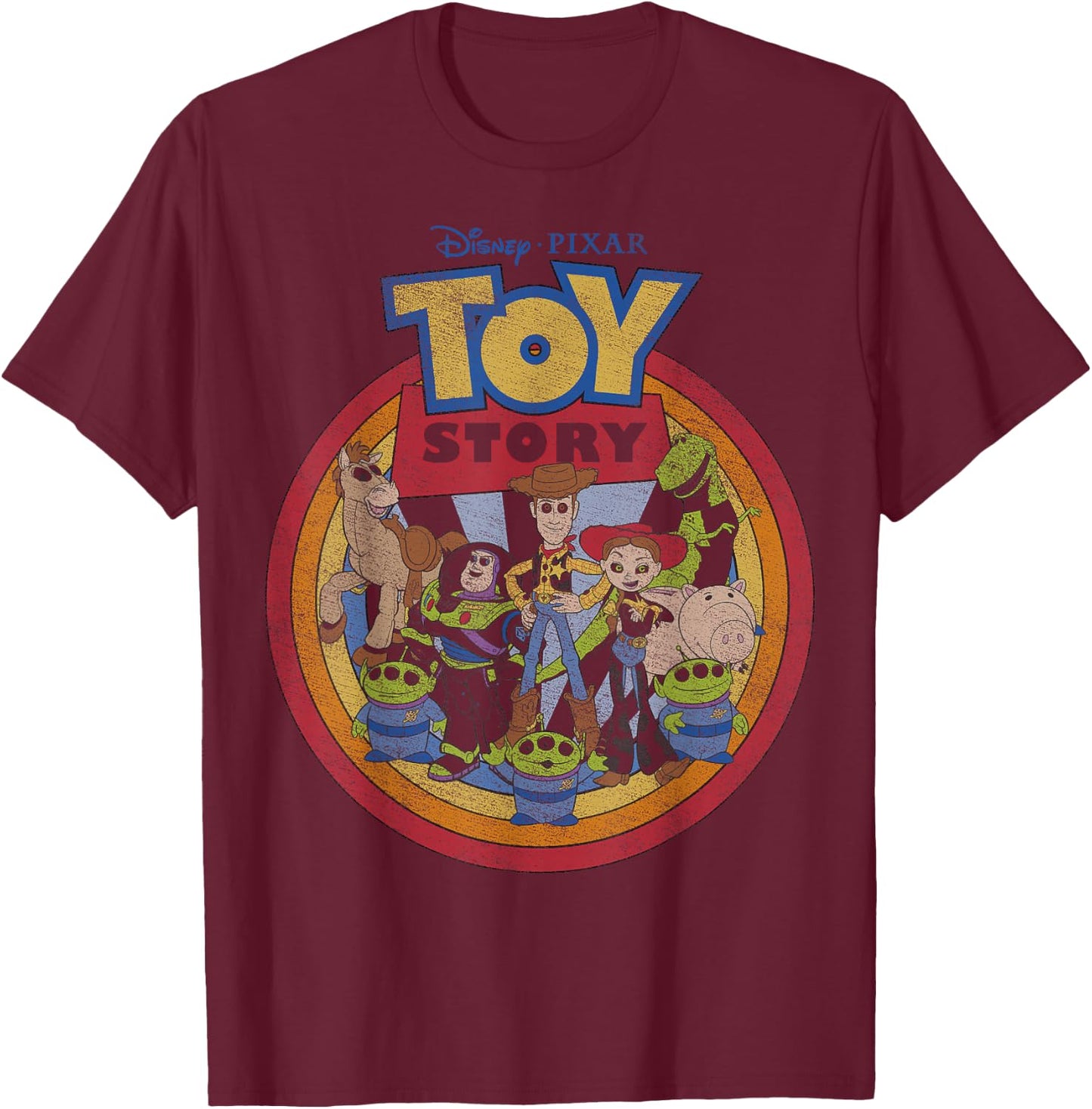 Disney Pixar Toy Story Vintage Circle Portrait Logo T-Shirt - T-Shirt | Maroon