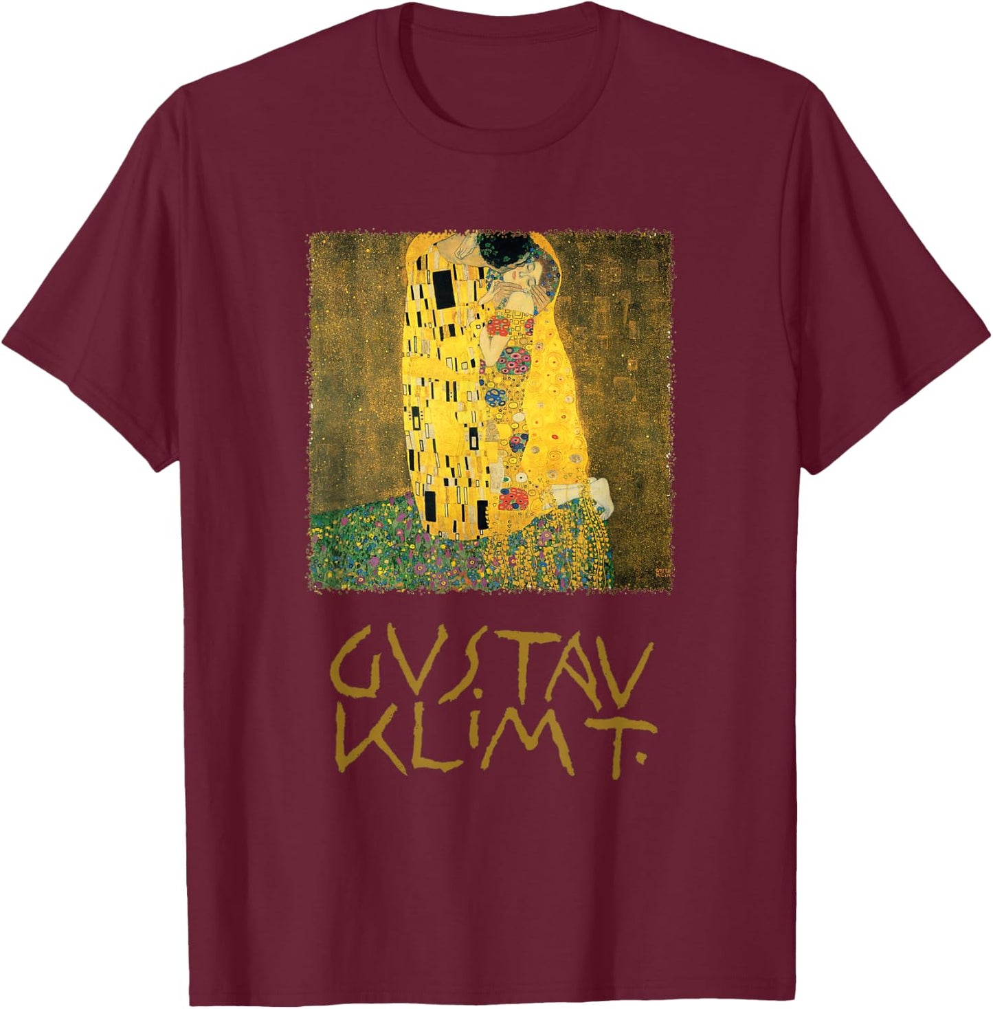 The Kiss by Gustav Klimt, Art Nouveau T-Shirt - T-Shirt | Maroon