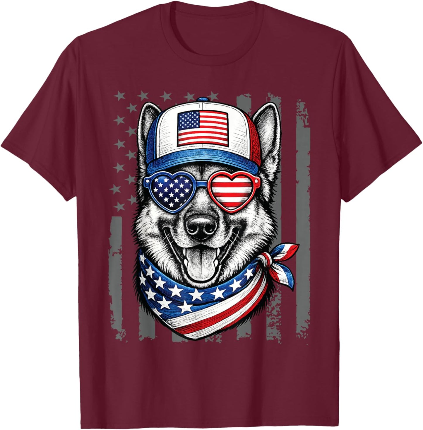 Patriotic German Shepherd Dog American Flag 4Th of July T-Shirt - T-Shirt | Maroon
