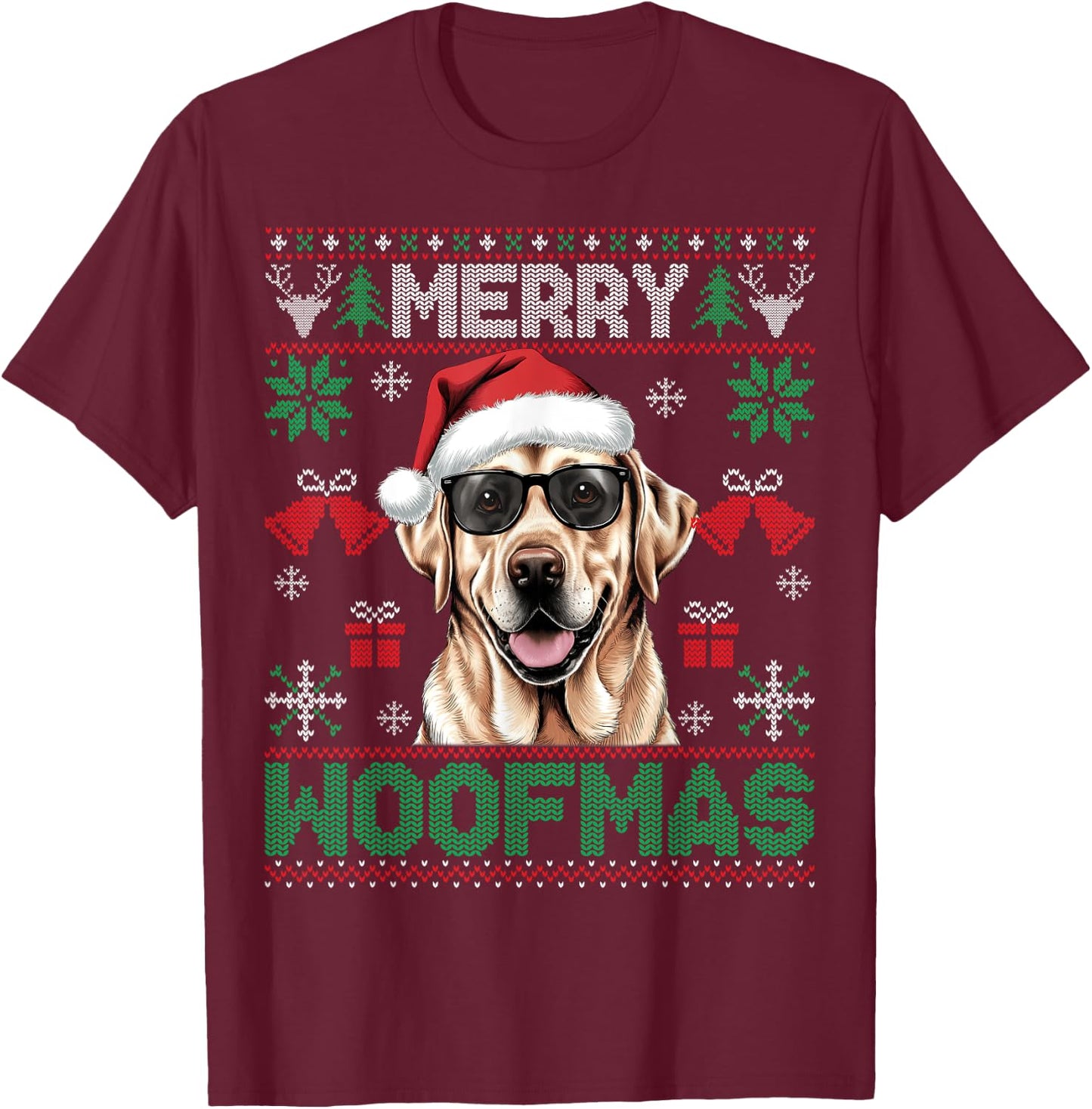 Labrador Retrievers Merry Christmas Woofmas Dog Lover Men Women Kids T-Shirt - T-Shirt | Maroon