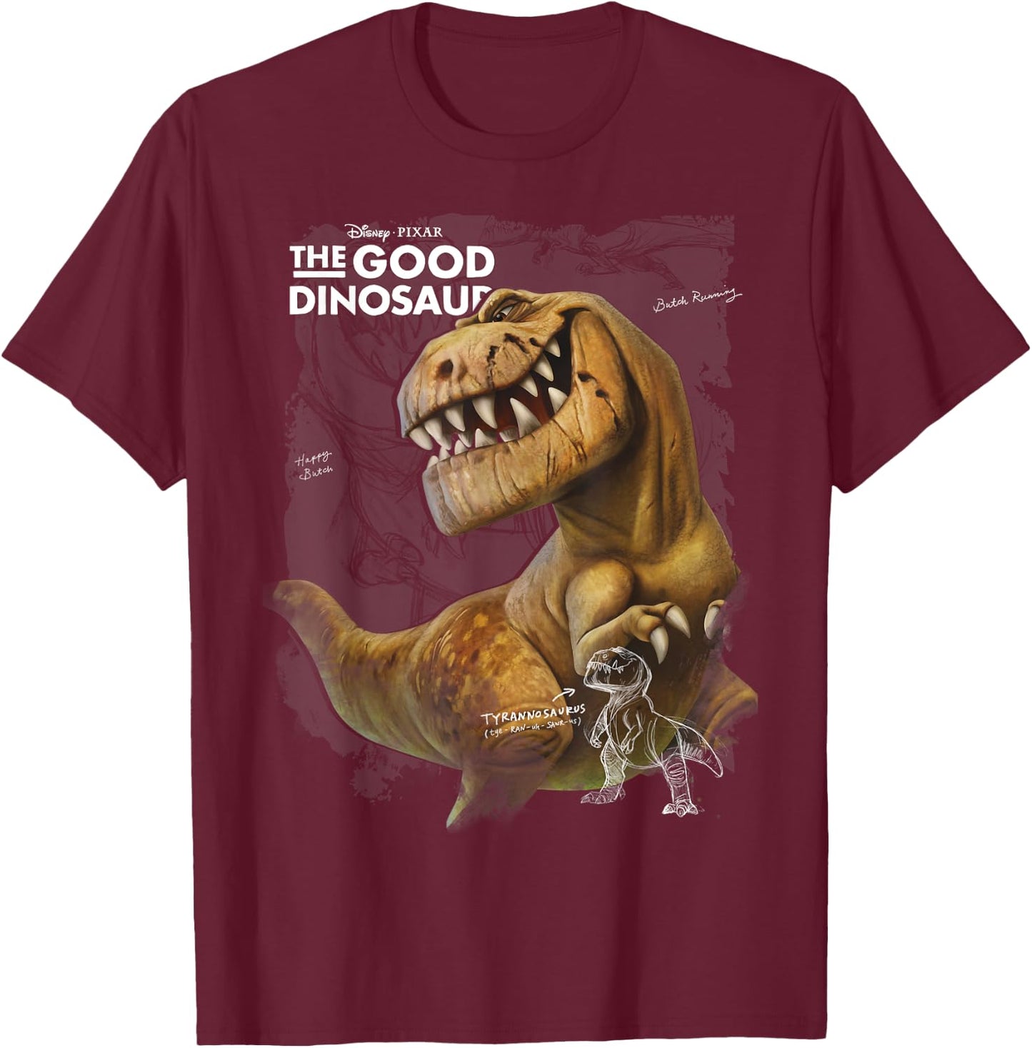 Disney Pixar The Good Dinosaur Butch Rex Overlay Portrait T-Shirt - T-Shirt | Maroon