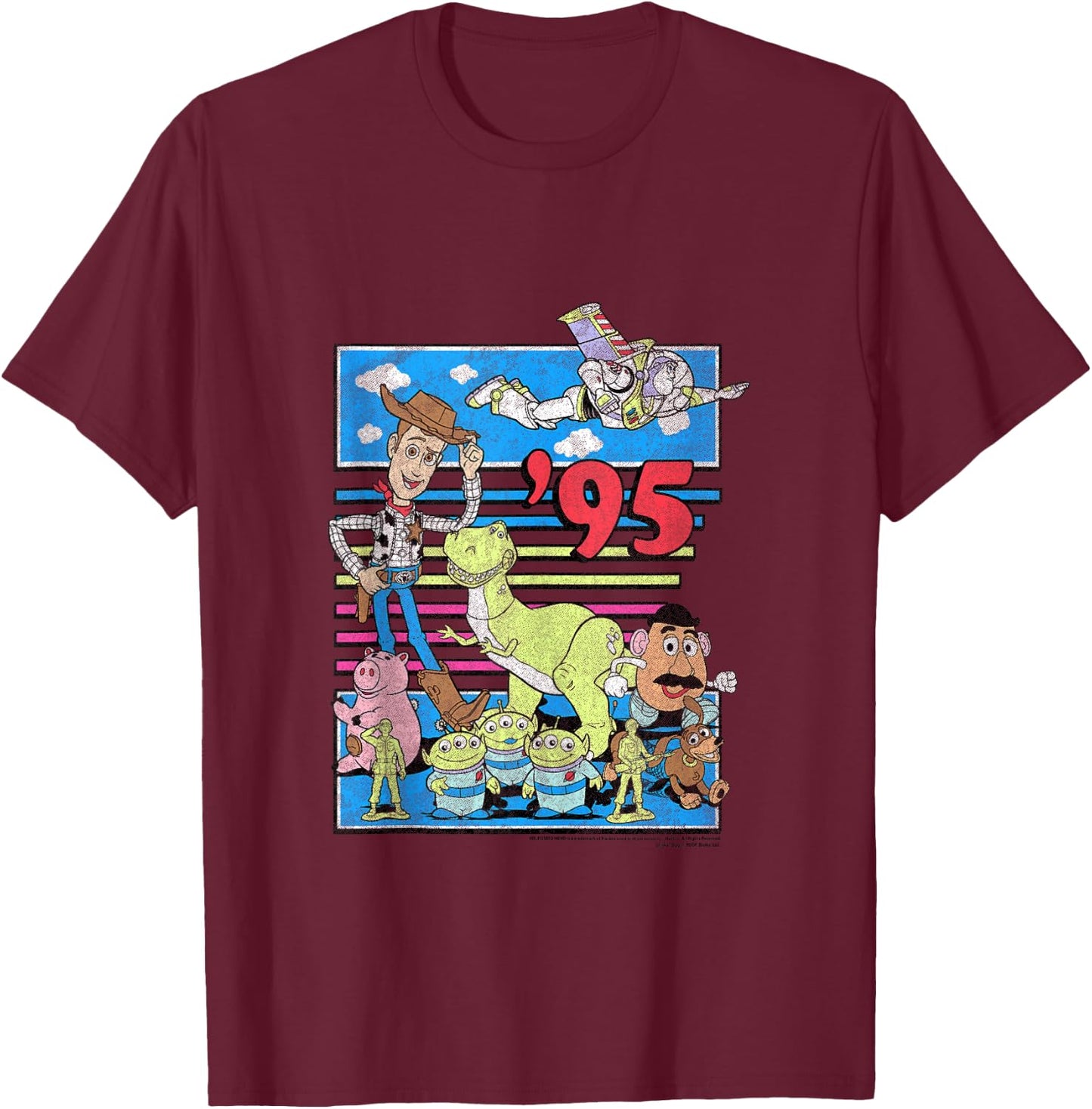 Disney Pixar Toy Story 95 Retro Distressed Colorful T-Shirt - T-Shirt | Maroon