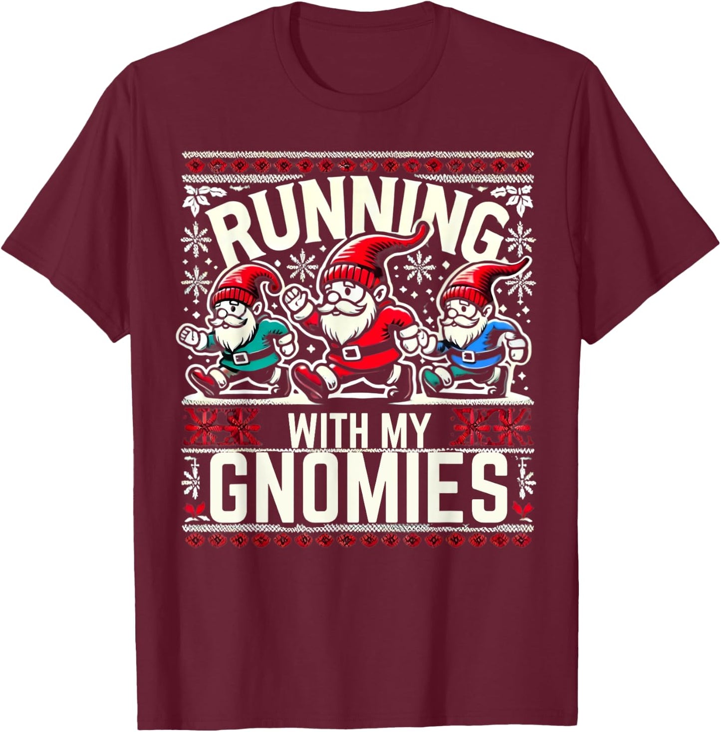 Running With My Gnomies Marathon Fun Christmas Family Runner T-Shirt - T-Shirt | Maroon