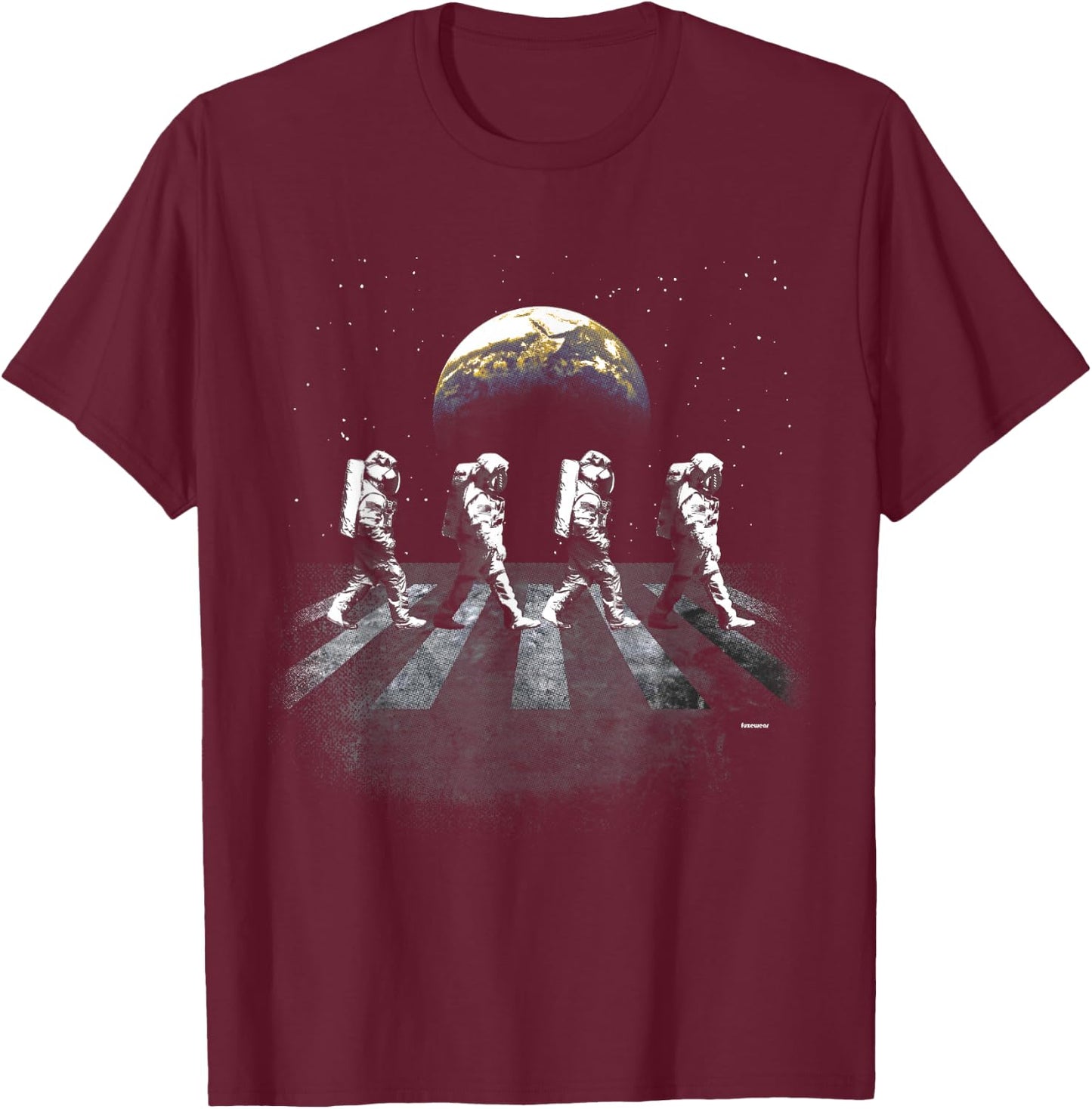 Astronauts in Walking in Space Earth Moon T-Shirt - T-Shirt | Maroon