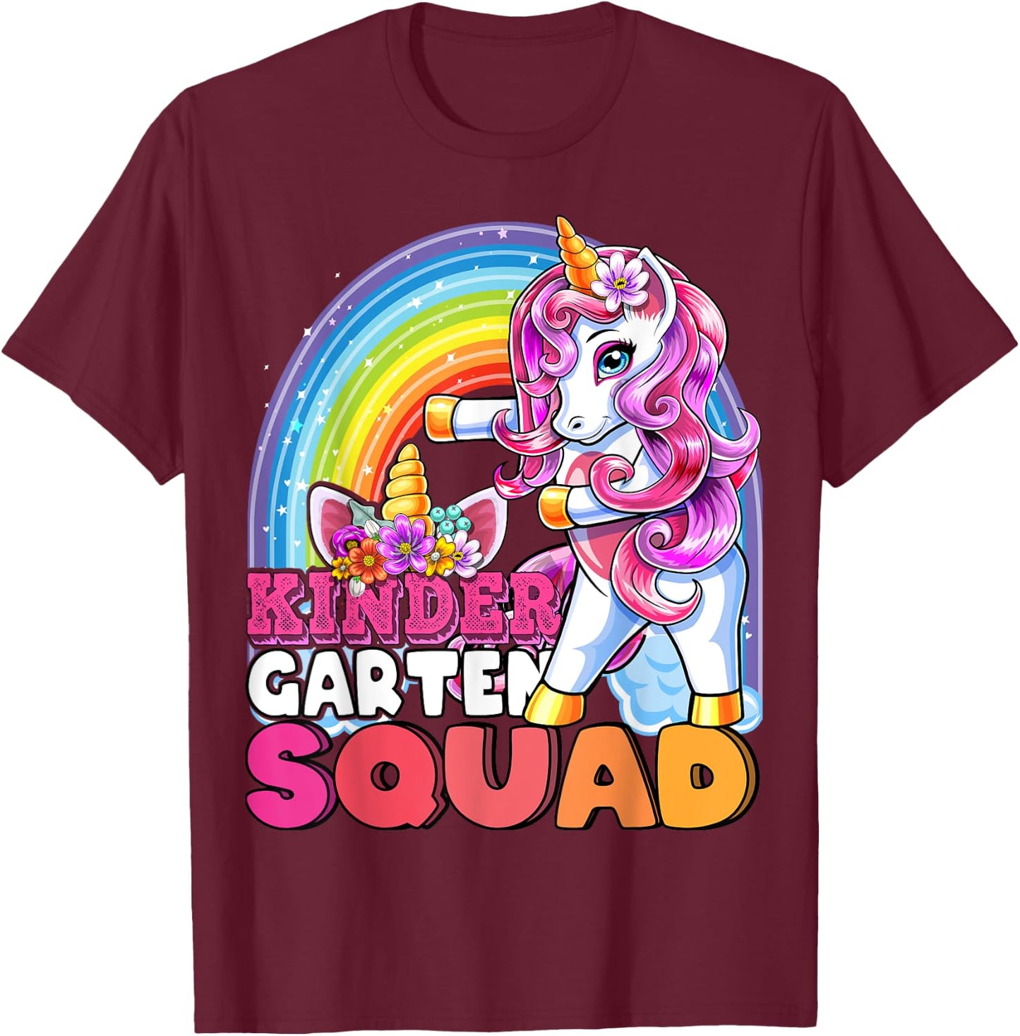 Kindergarten Squad Flossing Unicorn Back to School Shirt T-Shirt - T-Shirt | Maroon