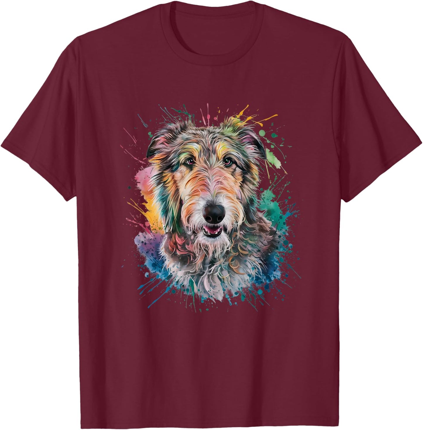 Men Woman Colorful Watercolor Irish Wolfhound T-Shirt - T-Shirt | Maroon