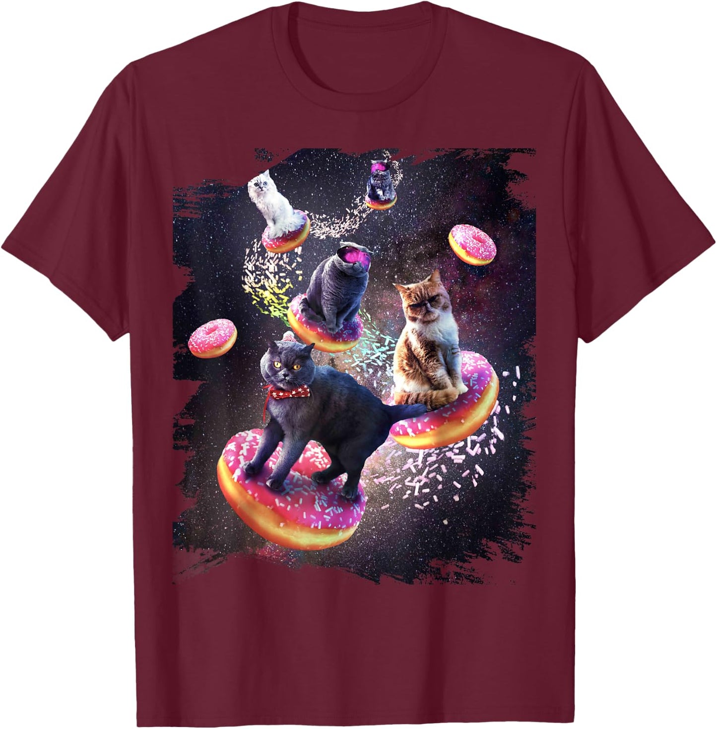 Galaxy Cat Donut - Space Cats Riding Doughnuts T-Shirt - T-Shirt | Maroon