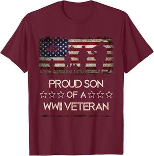 Proud Son Of A WWII Veteran World War 2 Veterans T-Shirt - T-Shirt | Maroon