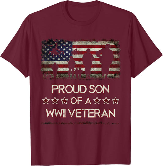 Proud Son Of A WWII Veteran World War 2 Veterans T-Shirt - T-Shirt | Maroon