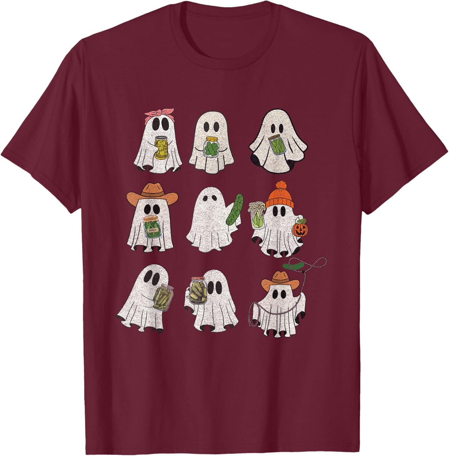 Vintage Ghost Pickle Jar Custom Halloween Canned Pickles T-Shirt - T-Shirt | Maroon