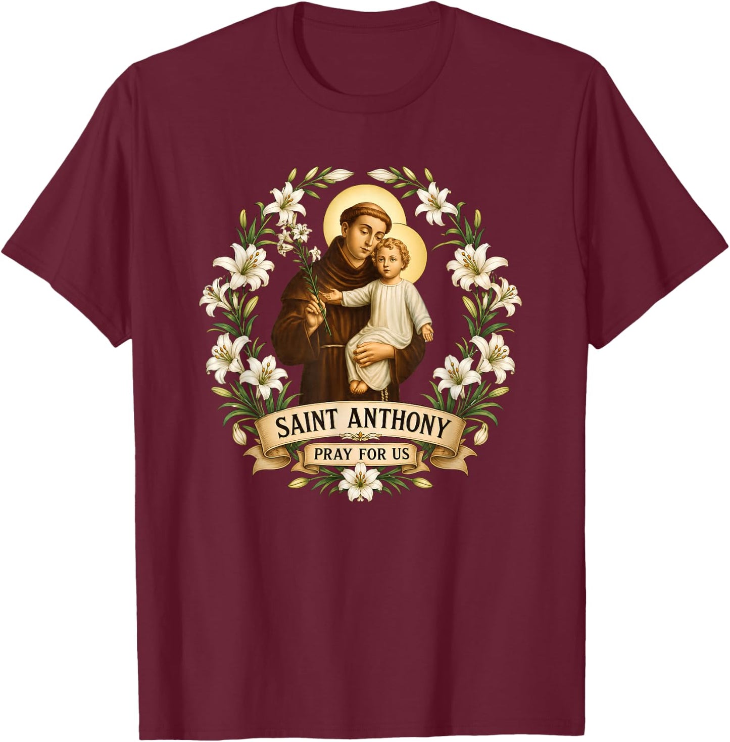 Saint Anthony of Padua T-Shirt - T-Shirt | Maroon