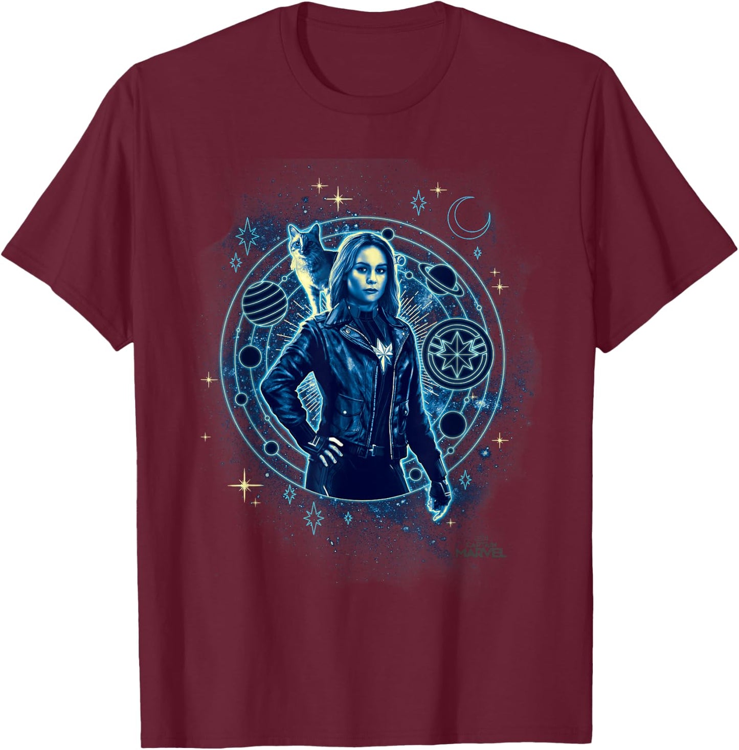 Captain Marvel Goose Geometric Circle Space Graphic T-Shirt - T-Shirt | Maroon