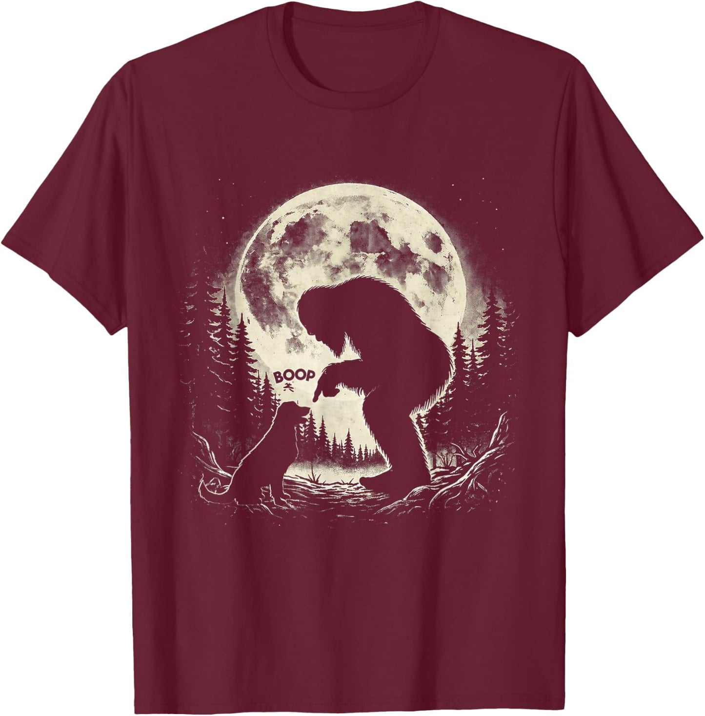 Fun Hand Boop Nose Labrador Bigfoot Sasquatch Full Moon Dog T-Shirt - T-Shirt | Maroon