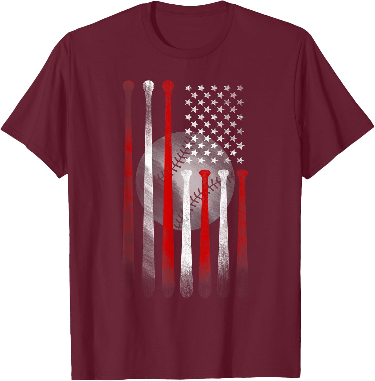 Vintage Baseball American Flag , Classic Fit Black for Dad and Mom T-Shirt - T-Shirt | Maroon