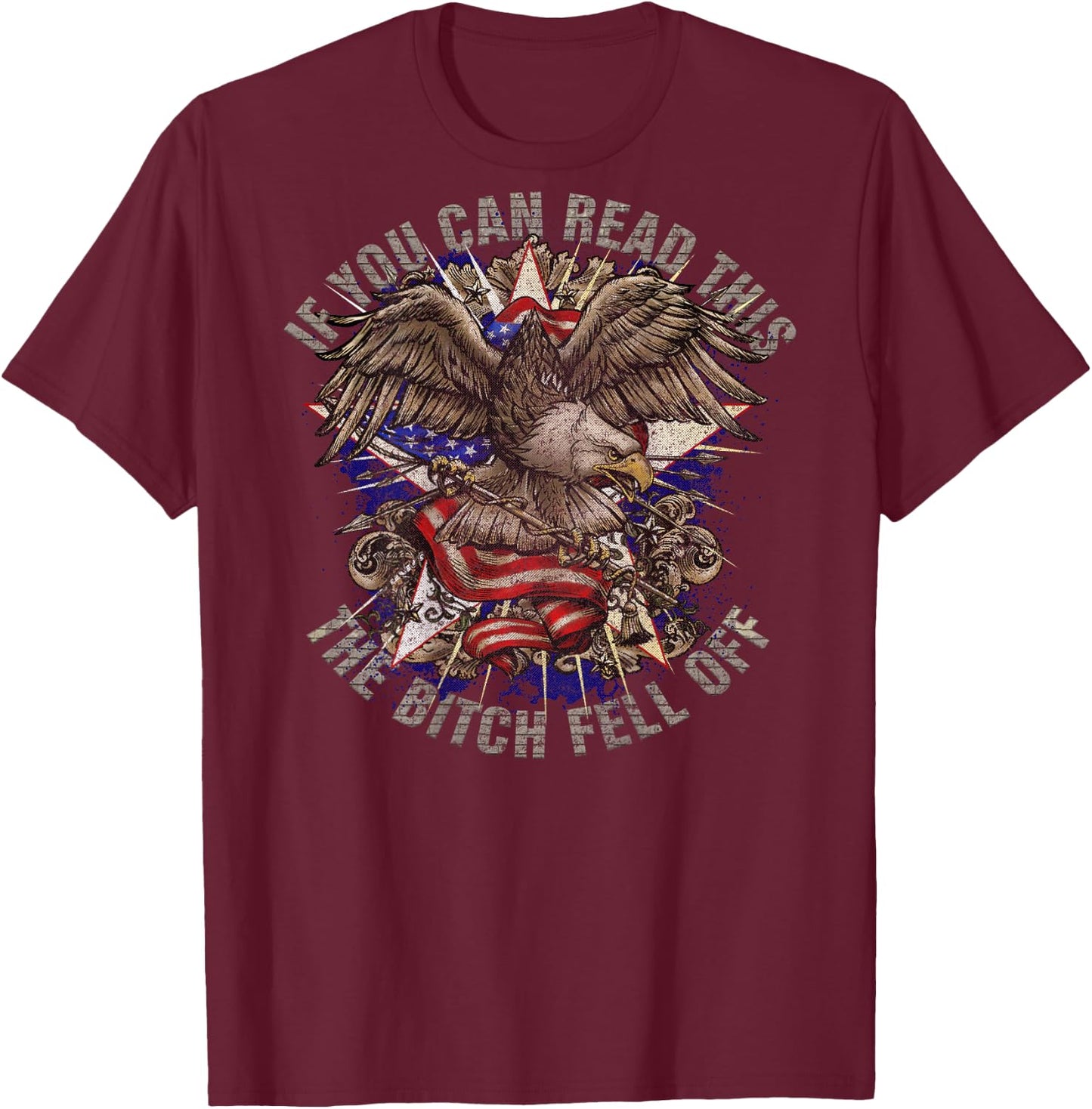 Funny Biker If You Can Read This The Bitch Fell Off, ON BACK T-Shirt - T-Shirt | Maroon