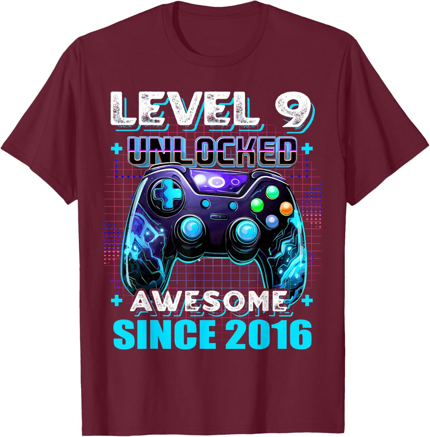 9th Birthday Boy Level 9 Gamer 9 Year Video Game Party T-Shirt - T-Shirt | Maroon